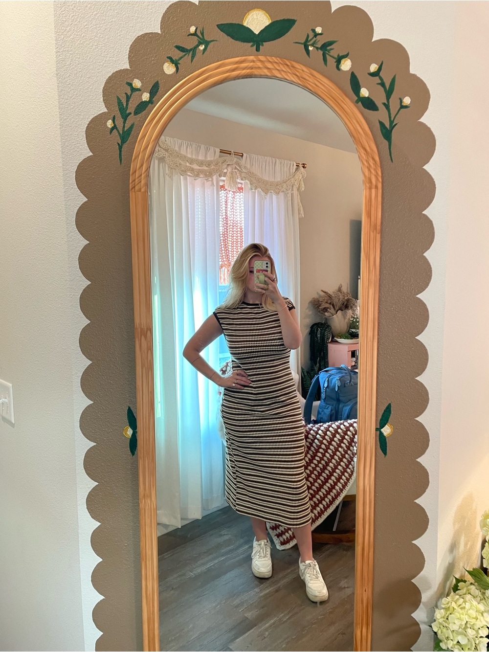 Striped Knit Midi Dress - Black & White